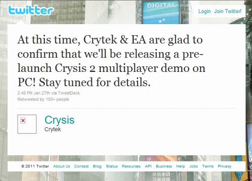 ���������꡼ No.002�Υ���ͥ������ / ������ե�����˾��SF FPS��Crysis 2�פΥޥ���ץ쥤�ǥ⤬PC�����ˤ�����о�ͽ�ꡣCrytek�θ���Twitter�����餫��