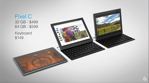 画像ギャラリー No.003のサムネイル画像 / Google，Android 6.0搭載の新型タブレット「Pixel C」。解像度2560×1800ドットの10.2インチ液晶搭載で499ドルから