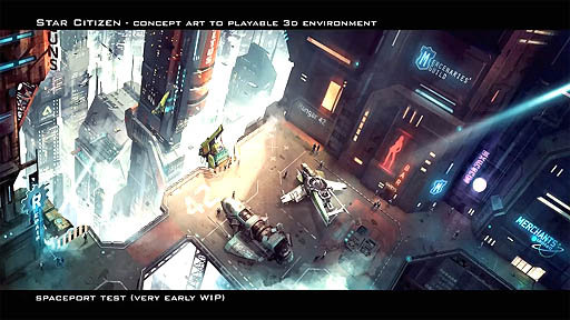 Star CitizenEarly Spaceport concept art to 3D environment test