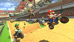 画像ギャラリー No.007のサムネイル画像 / 「マリオカート8」の追加コンテンツ第1弾で「エキサイトバイク」のコースが登場。レースをするたびに坂,ダート,ジャンプ台の位置が変わる特殊仕様に