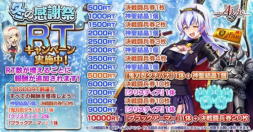 画像ギャラリー No.002のサムネイル画像 / 「千年戦争アイギス」シリーズで最高レアリティが無料で獲得できる冬の感謝祭キャンペーンが開催