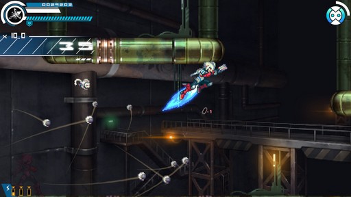 画像ギャラリー No.007のサムネイル画像 / 「白き鋼鉄のX THE OUT OF GUNVOLT」は様々なシステムを使い，希望の歌姫と共に戦う，厨二感満載の横スクロールアクションだ