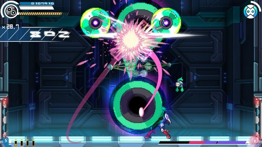 画像ギャラリー No.020のサムネイル画像 / 「白き鋼鉄のX THE OUT OF GUNVOLT」は様々なシステムを使い，希望の歌姫と共に戦う，厨二感満載の横スクロールアクションだ