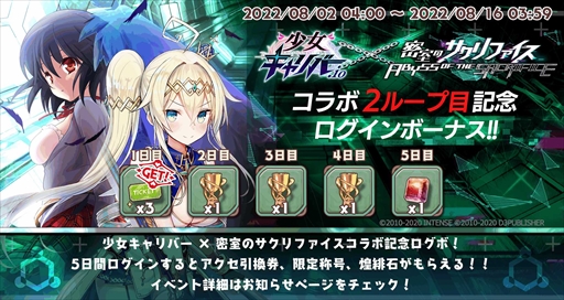 画像ギャラリー No.005のサムネイル画像 / 「少女キャリバー.io」,1.5周年記念キャンペーンが開催に。「密室のサクリファイス」のコラボは2ループ目に突入