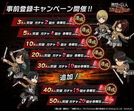 画像ギャラリー No.003のサムネイル画像 / 「進撃の巨人 Brave Order」,事前登録者数40万人突破を記念したフォロー&RTキャンペーンが開催に