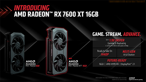 画像ギャラリー No.003のサムネイル画像 / メモリ容量16GBの新エントリー向けGPU「Radeon RX 7600 XT」が発表に。Radeon RX 7600のメモリ増量&高クロック版