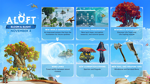 画像ギャラリー No.002のサムネイル画像 / 島を飛行船に改造するサンドボックスサバイバル「Aloft」,大型アップデート「Bloom & Blight」は,ワールド生成システムを全面刷新