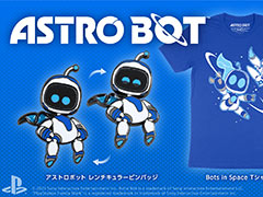 「アストロボット」のコラボTシャツ,ピンバッジが登場。おなじみ「アストロ」がデザインされ,ピンバッジは2種類の絵柄に変化する
