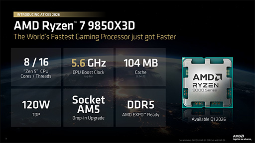 画像ギャラリー No.006のサムネイル画像 / 最強のゲーマー向けCPUを継承する新型CPU「Ryzen 7 9850X3D」の実力を検証。高性能ではあるが，既存製品とのゲーム性能は大差がない