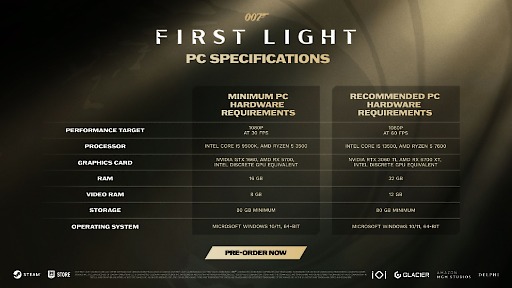 画像ギャラリー No.001のサムネイル画像 / 「007 First Light」，PC版スペックを公開。ストレージ容量80GB以上，推奨GPUスペックはRTX 3060Ti以上，最低はGTX 1660以上