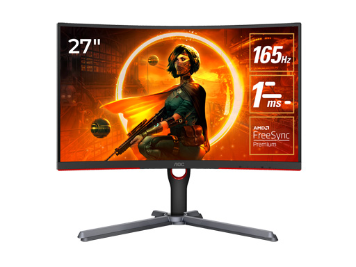 画像ギャラリー No.001のサムネイル画像 / きつめのカーブを描いたAOC製31.5型/27型湾曲型ディスプレイが発売。平面型の27型/23.8型モデルも